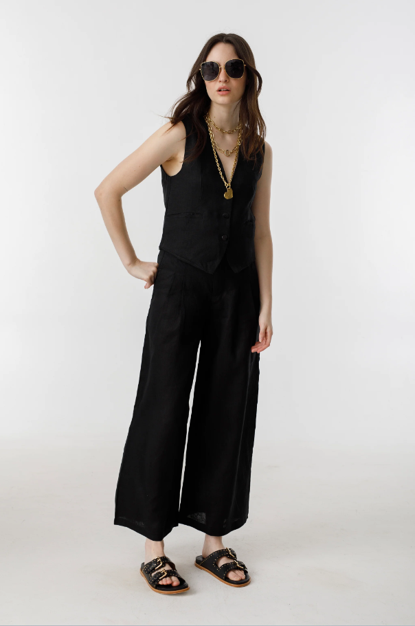 Culotte Linen Pants, Black - 13 Hub Lane   |  