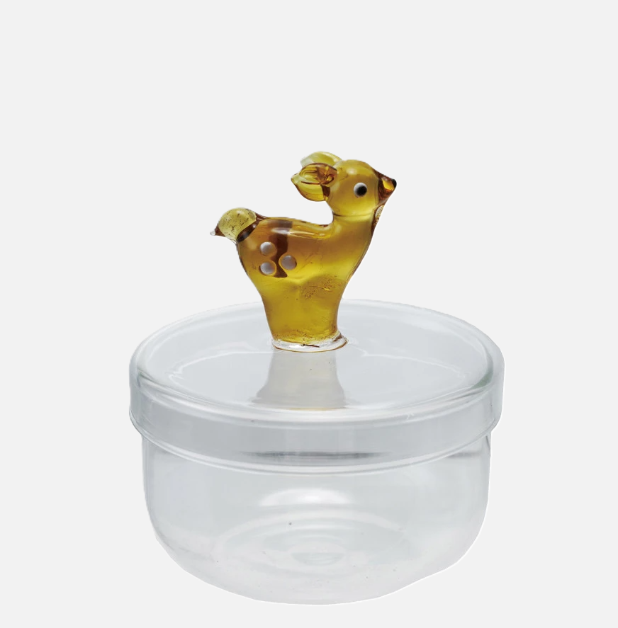 Hand-Blown Deer Handle Lidded Glass Jar - 13 Hub Lane   |  Food Jars