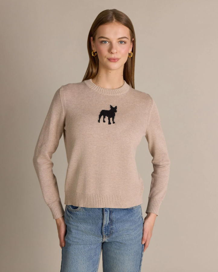 Cotton Cashmere Shadow Dog Intarsia Crew, Biscotti - 13 Hub Lane   |  