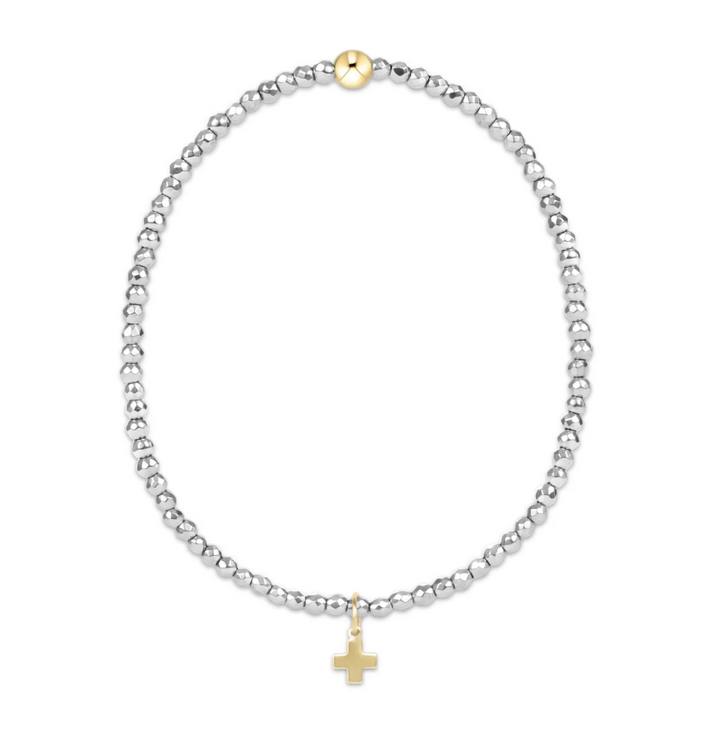 enewton silver faceted hematite 2mm bead bracelet - signature cross gold charm - 13 Hub Lane   |  Charm Bracelets