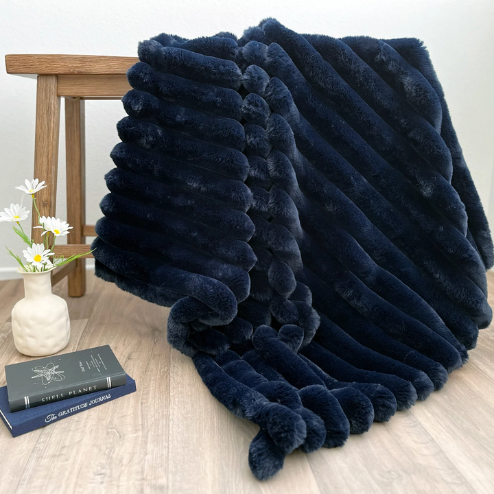 Puffy Faux Fur Throw, Indigo