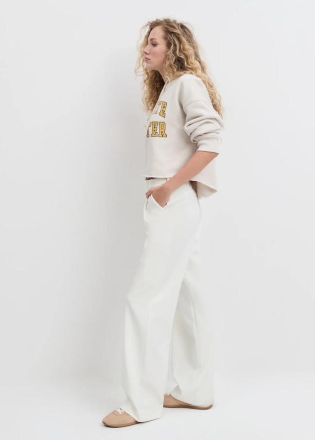 Favorite Daughter Cropped Collegiate Hoodie, Stone w/ Dijon