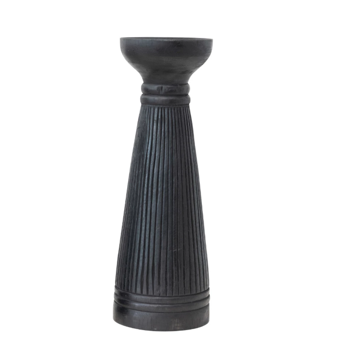 Albasia Wood Ribbed Candle Holder, Black - 13 Hub Lane   |  Wood Candle Holders