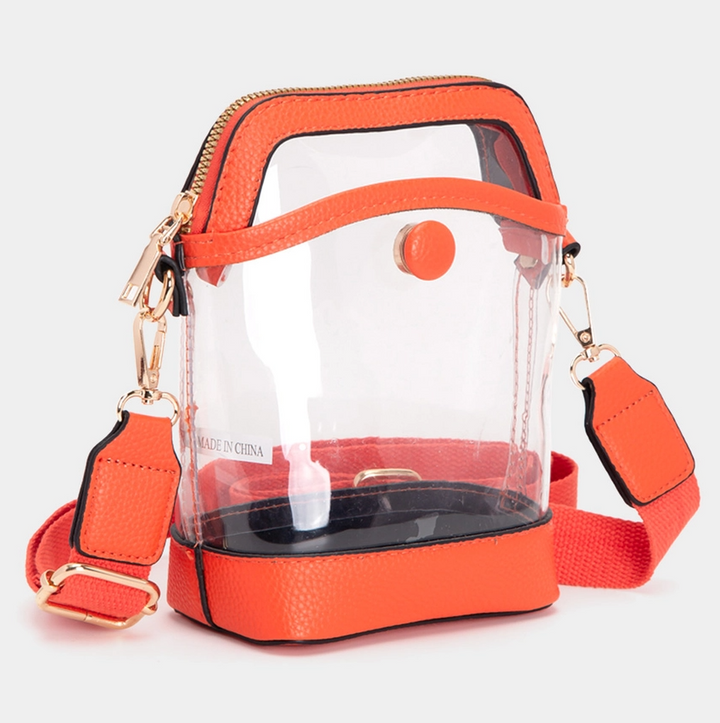 Transparent Crossbody Zipper Bag, Orange - 13 Hub Lane   |  Clear Crossbodies