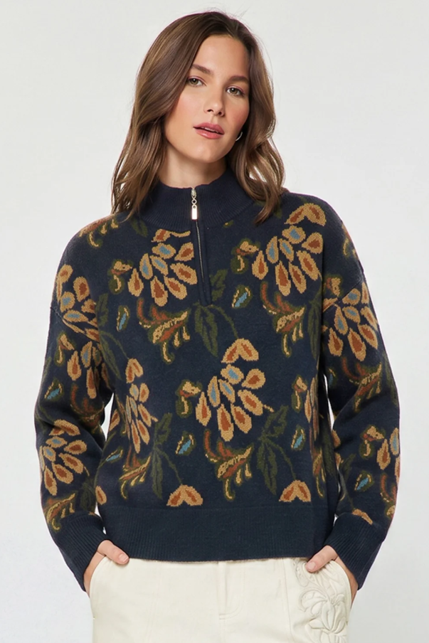 Jacquard Half-Zip, Dark Denim