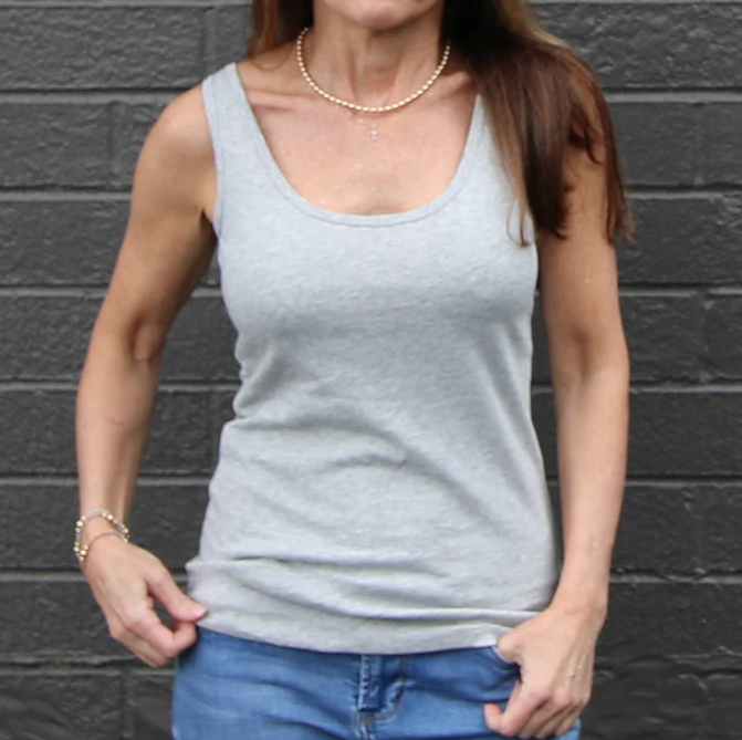 Double Layer Pima Tank, Light Heathered Gray - 13 Hub Lane   |  Scoop Neck Tanks