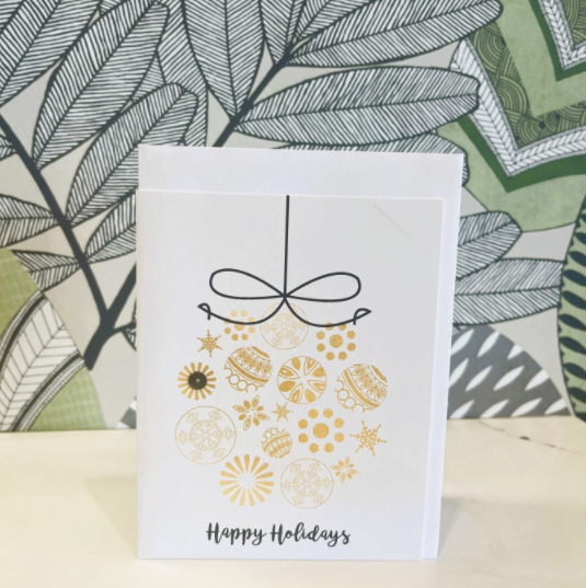 "Happy Holidays" Gold Ornaments