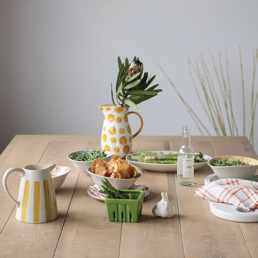 Stoneware Pitcher, Yellow & White - 13 Hub Lane   |  Pitchers