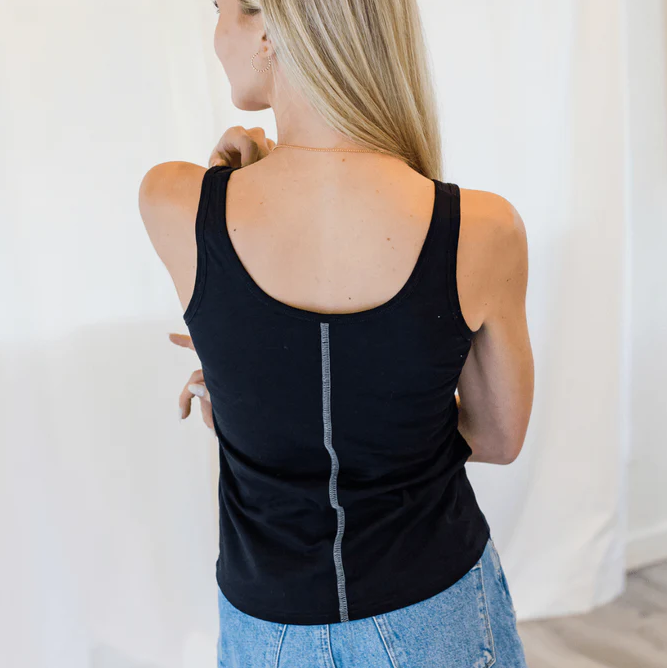 Double Layer Pima Tank, Black - 13 Hub Lane   |  Scoop Neck Tanks