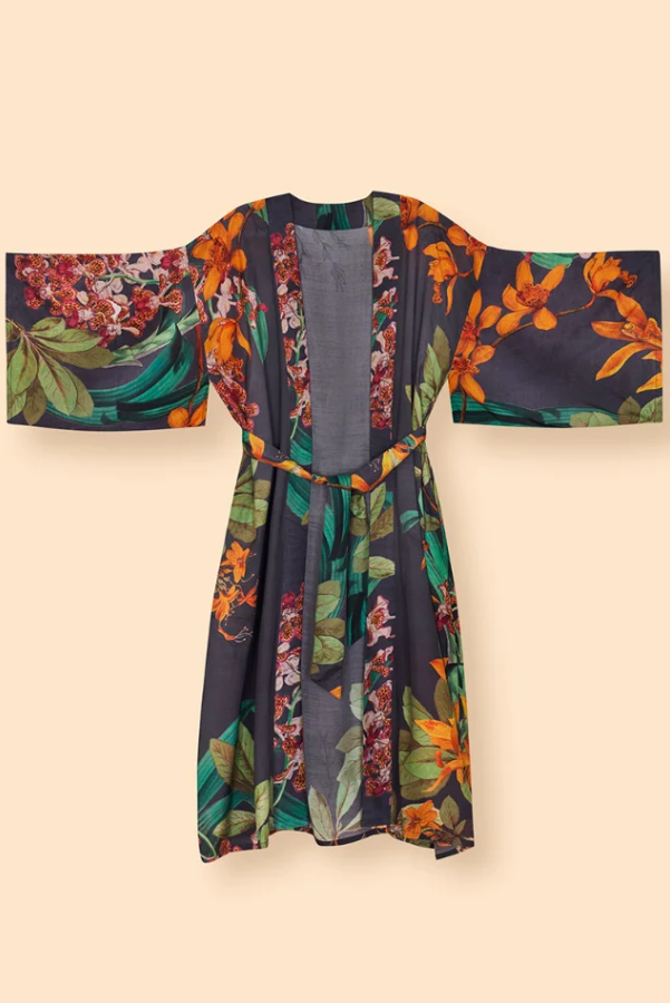 Botany Bliss In Charcoal Kimono Gown