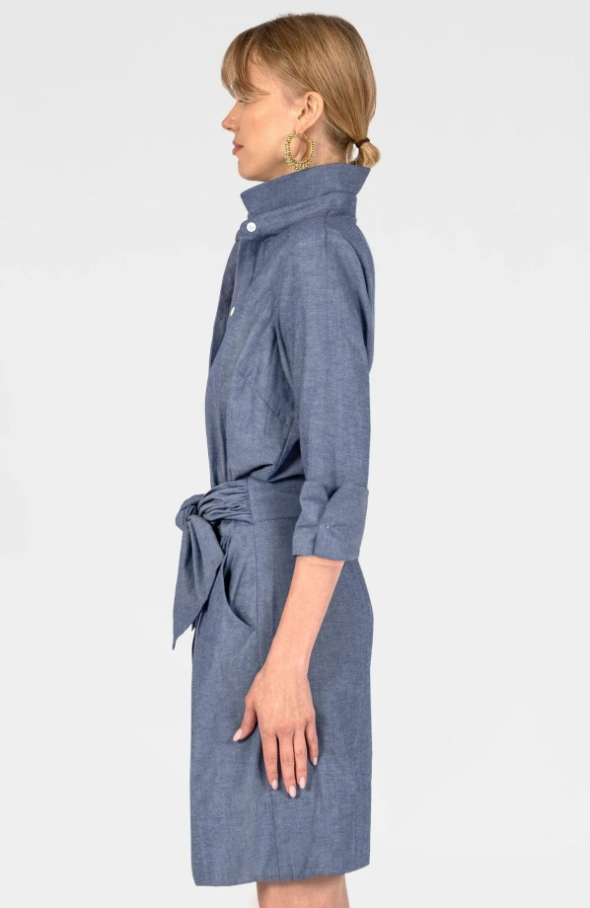 Breezy Blouson Dress, Chambray