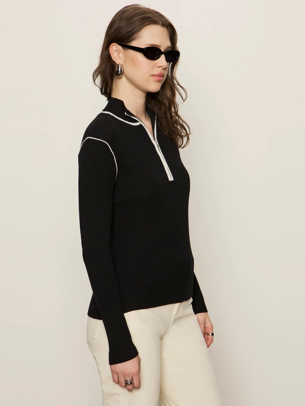 Sporty Rib Zip Up, Black w/ Chalk Tipping