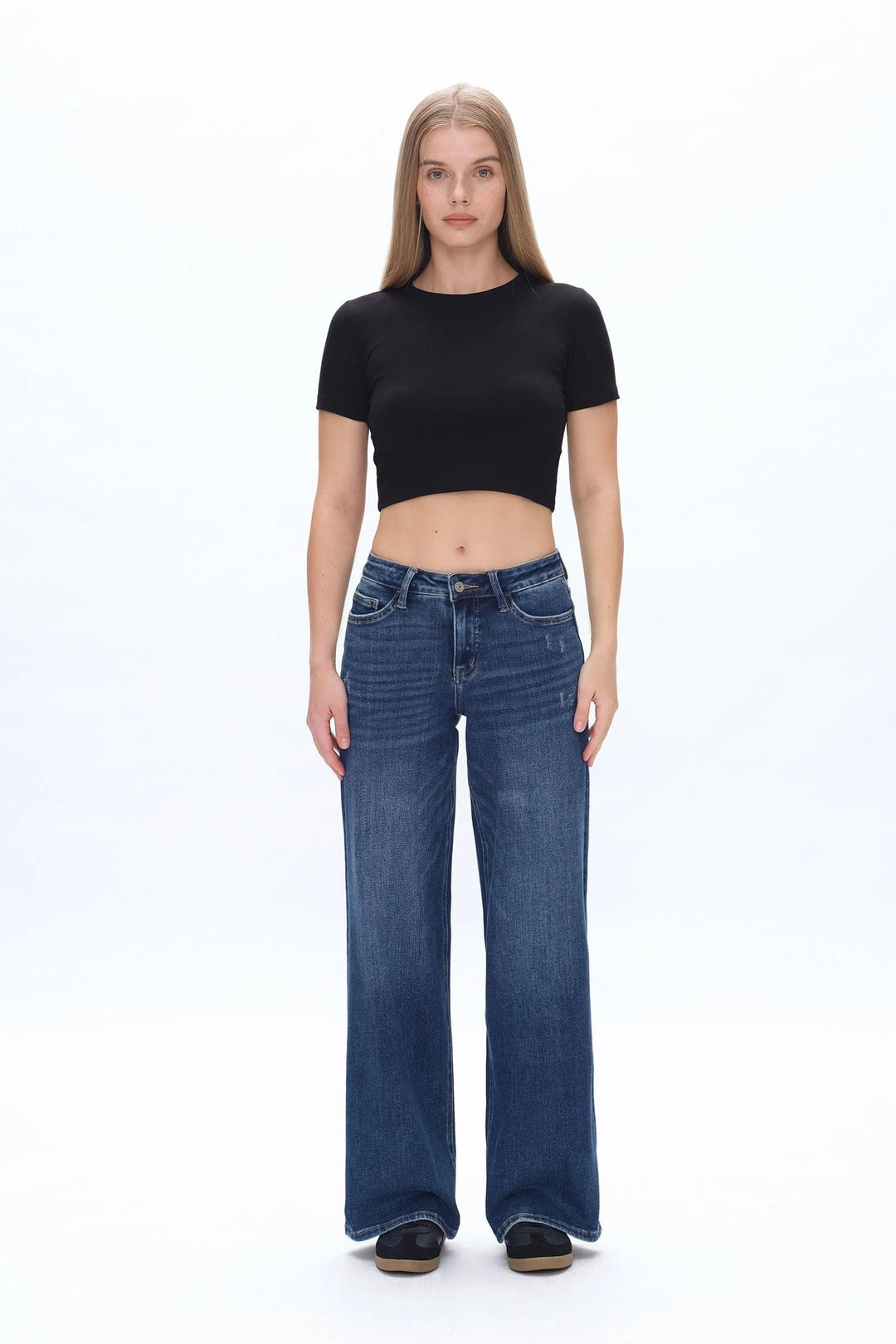 Mid Rise Wide Leg Jeans, Dark Blue