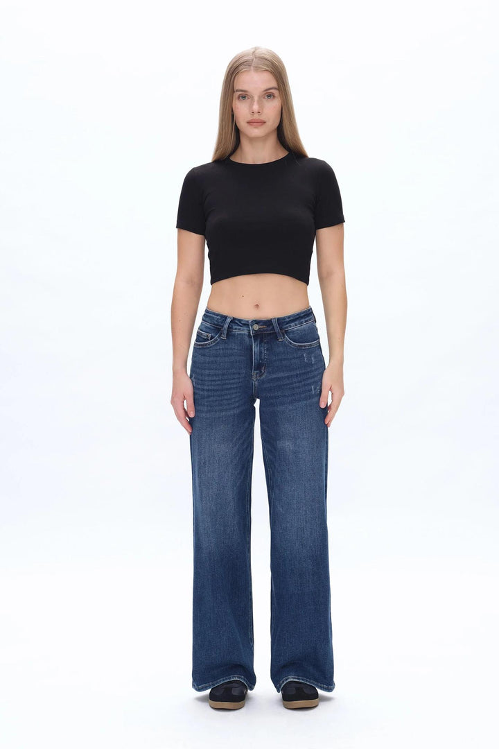 Mid Rise Wide Leg Jeans, Dark Blue