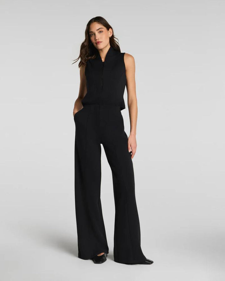 Spanx Shawl Collar Half Zip Jumpsuit, Very Black