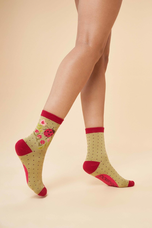 Ankle Socks - Ladybird in Sage