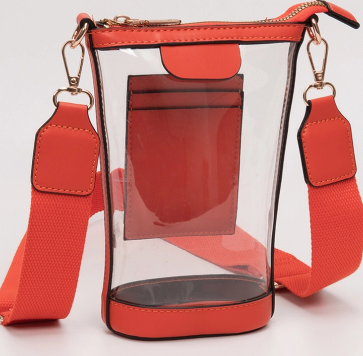 Transparent Crossbody Bag / Phone Bag, Orange - 13 Hub Lane   |  Clear Crossbodies