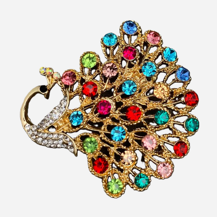 Colored Rhinestones Peacock Brooch