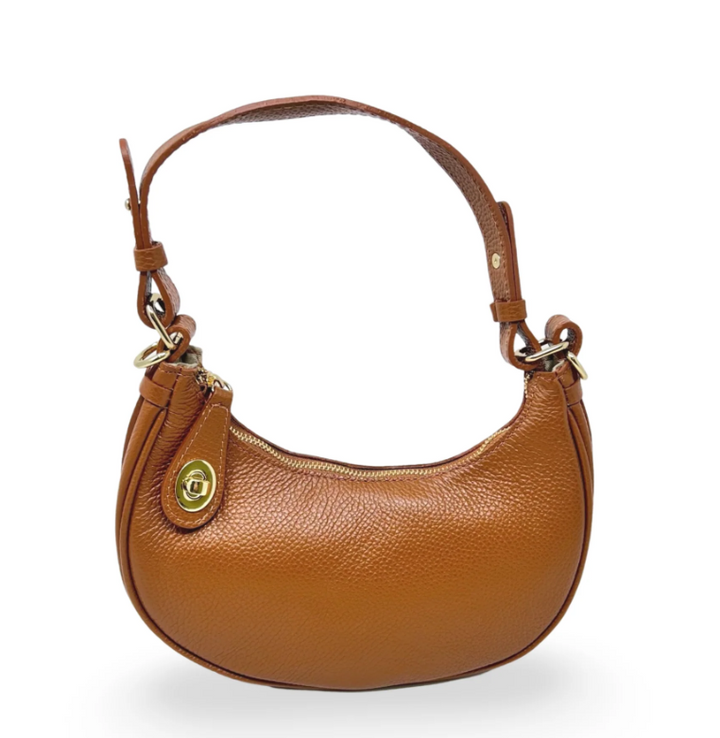 Italian Leather Half Moon Bag, Camel - 13 Hub Lane   |  Half-Moon Bags