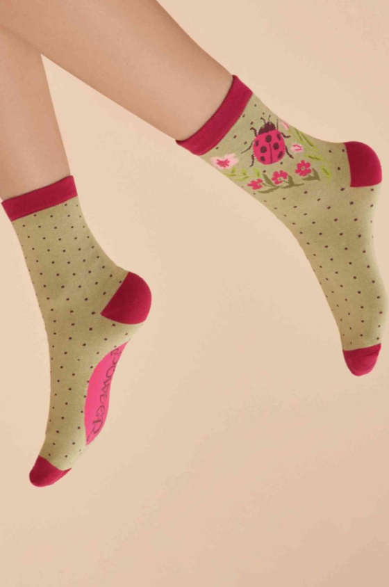 Ankle Socks - Ladybird in Sage