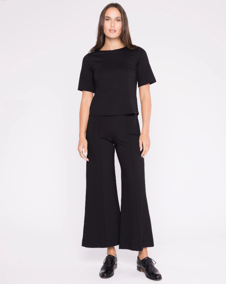 Ponte Knit Cropped Wide Leg Pant, Black - 13 Hub Lane   |  Cropped Wide Leg Pants
