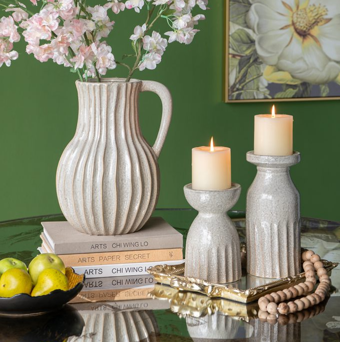 Ceramic Textured Cylinder Candle Holder - 13 Hub Lane   |  