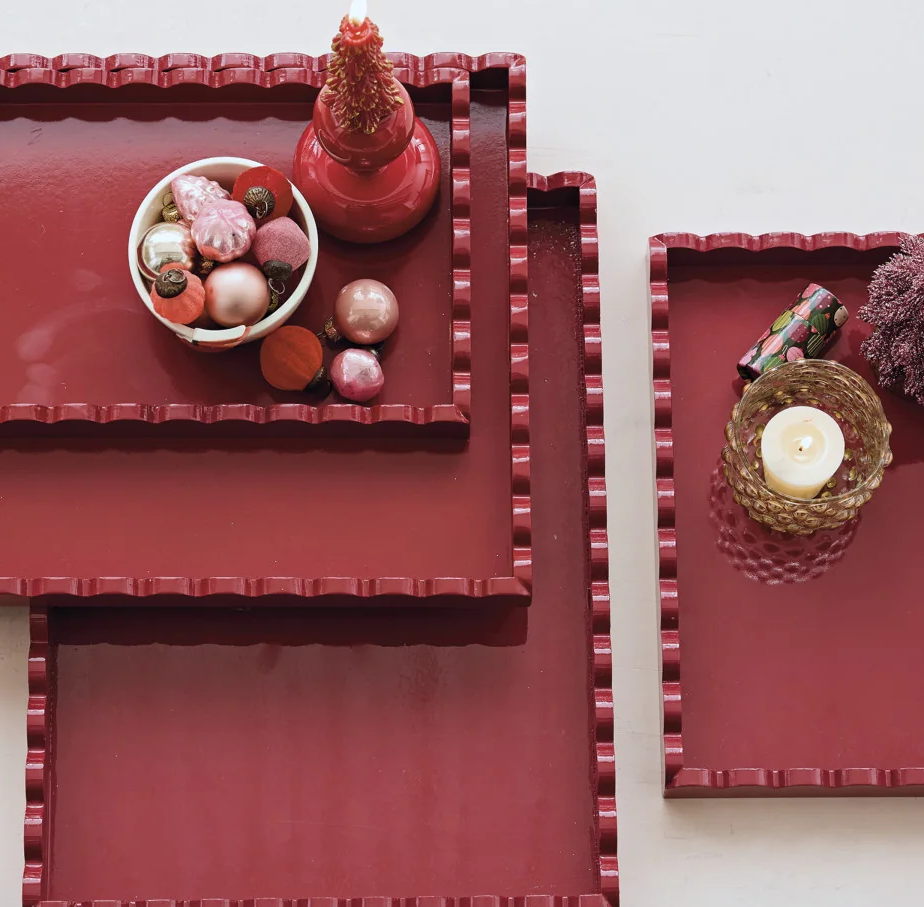 Lacquered Scalloped Tray, Red