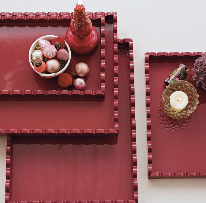 Lacquered Scalloped Tray, Red