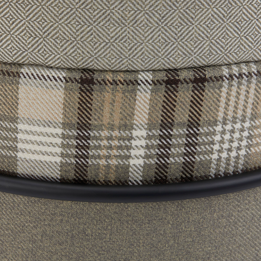 Plaid Upholstered Ottoman w/ Black Metal Legs
