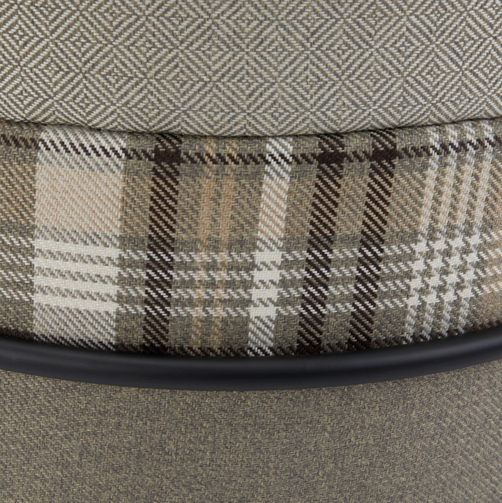 Plaid Upholstered Ottoman w/ Black Metal Legs