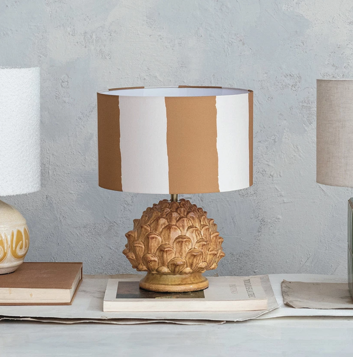 Artichoke Finial Table Lamp w/ Painted Linen Shade