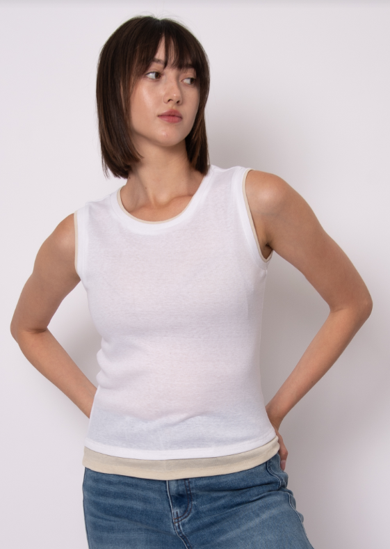Layla Double Layer Tank, White & Stone