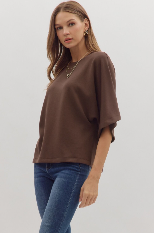Capelet Knit Top, Brown - 13 Hub Lane   |  Wide Sleeve Tops