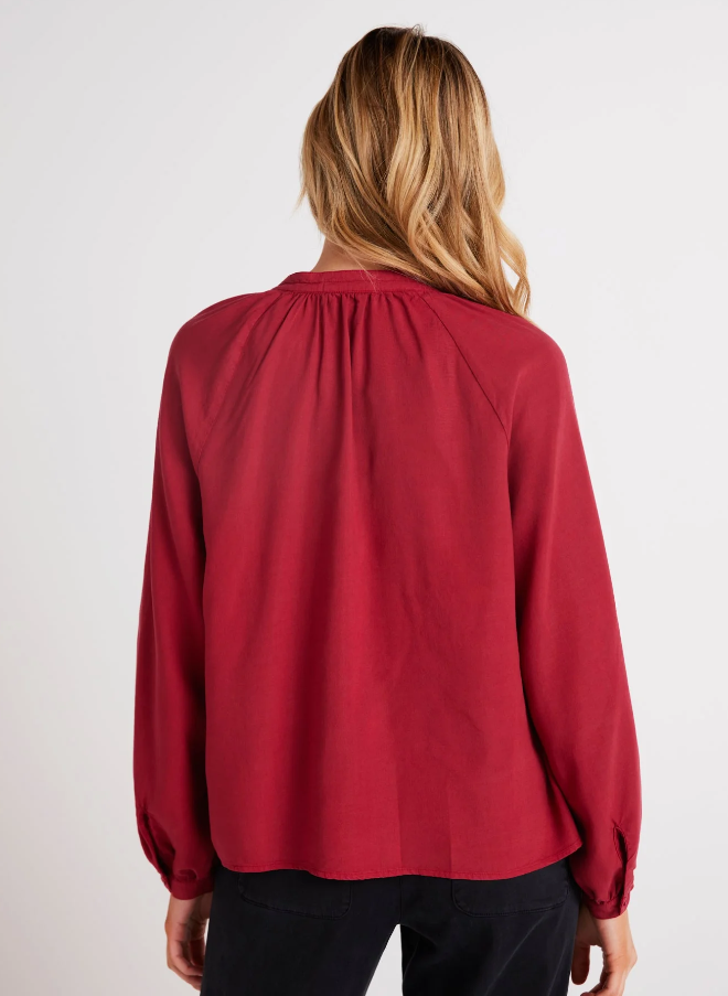 Bella Dahl Full Sleeve Raglan Button Down, Ruby Red