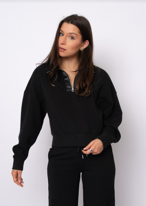 Mailyn Satin Trim Half-Zip, Black