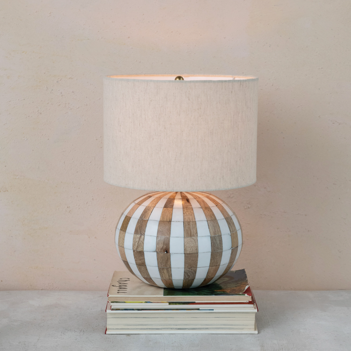 Wood & Resin Striped Table Lamp