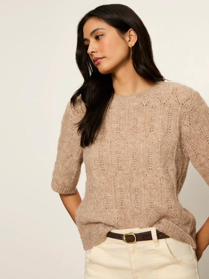Pointelle Sweater Tee, Heather Hazlenut