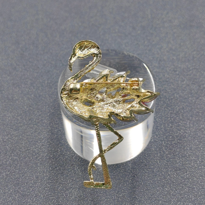 Sparkling Glass & Rhinestone Flamingo Brooch