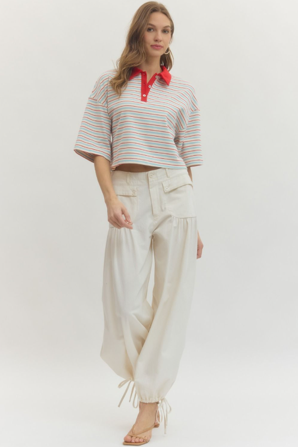 Striped Croppped Polo, Red - 13 Hub Lane   |  