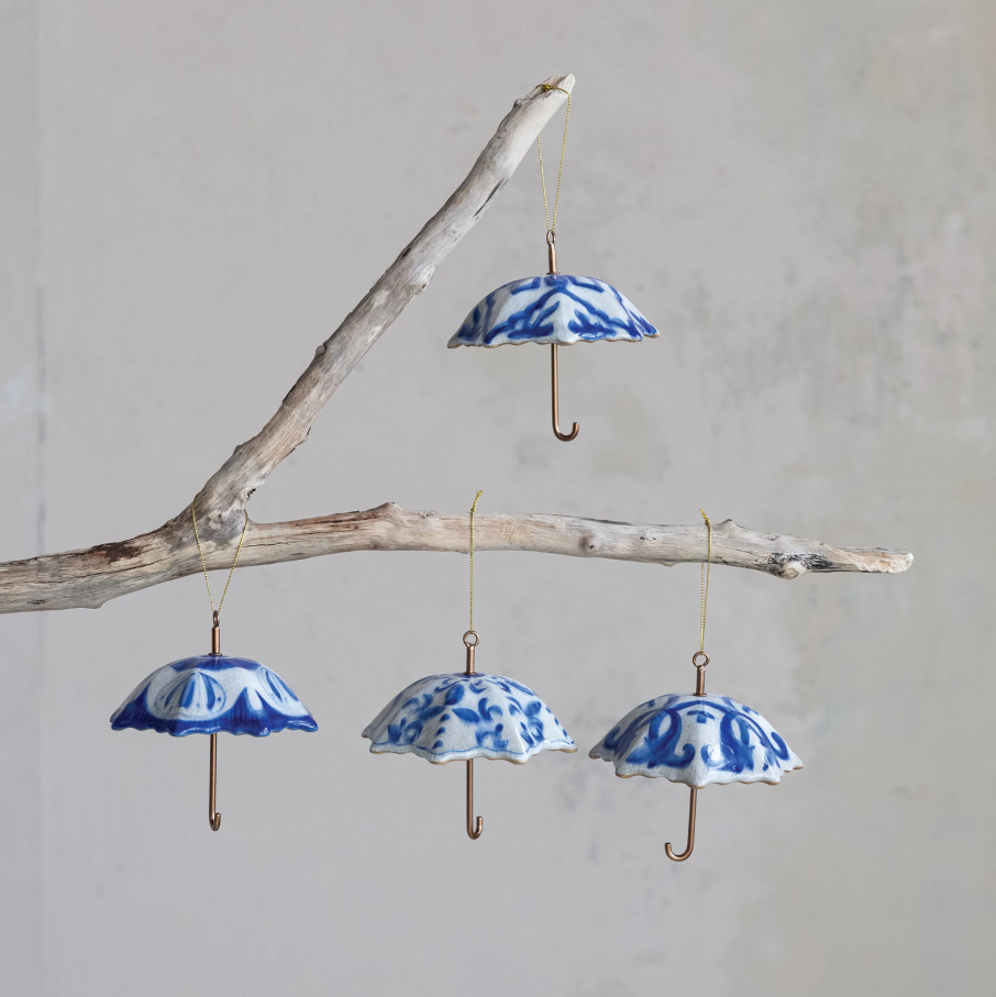 Hand-Painted Stoneware & Metal Umbrella Ornament - 13 Hub Lane   |  Vintage Inspired Ornaments