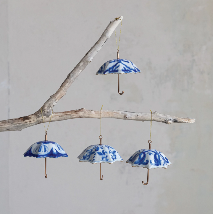 Hand-Painted Stoneware & Metal Umbrella Ornament - 13 Hub Lane   |  Vintage Inspired Ornaments