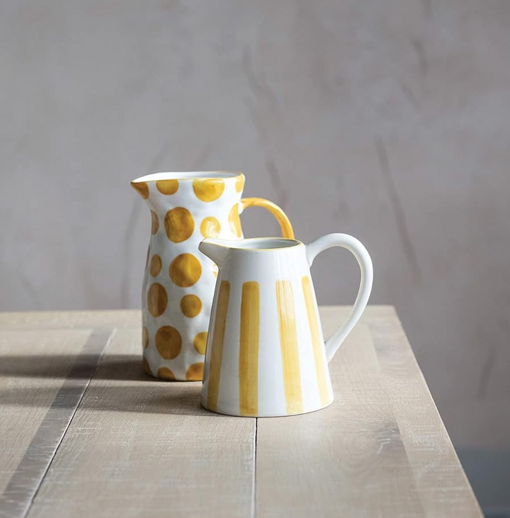 Stoneware Pitcher, Yellow & White - 13 Hub Lane   |  Pitchers