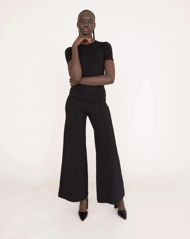 Ponte Knit Standard Wide Leg Pant, Black - 13 Hub Lane   |  Wide Leg Pants