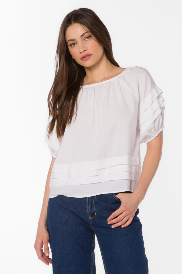 Tashia Top, Optic White - 13 Hub Lane   |  Puff Sleeve Tops