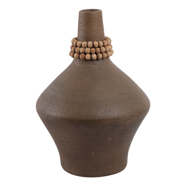 Tutwell Large Brown Vase w/ Wood Beads