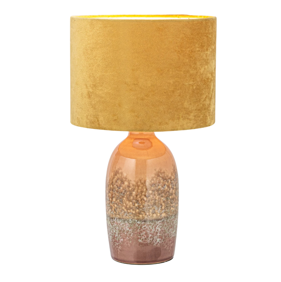 Stoneware Table Lamp w/ Velvet Shade & Inline Switch