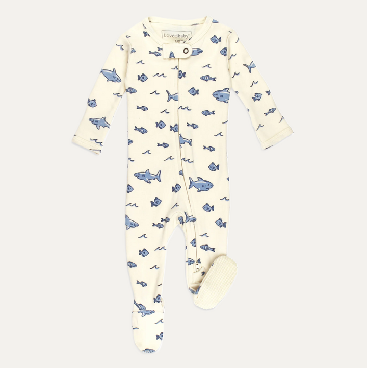 Organic 2-Way Zipper Footie, Sharks
