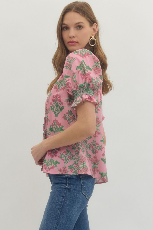 Floral Puff Sleeve Top, Pink - 13 Hub Lane   |  
