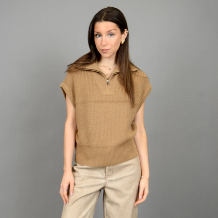 Anki Sleeveless Troyer Neck Vest, Camel