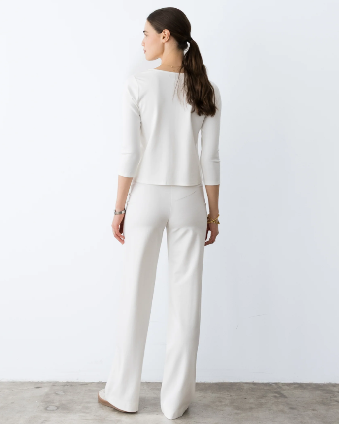 Ponte Knit 3/4 Sleeve Top, Off-White